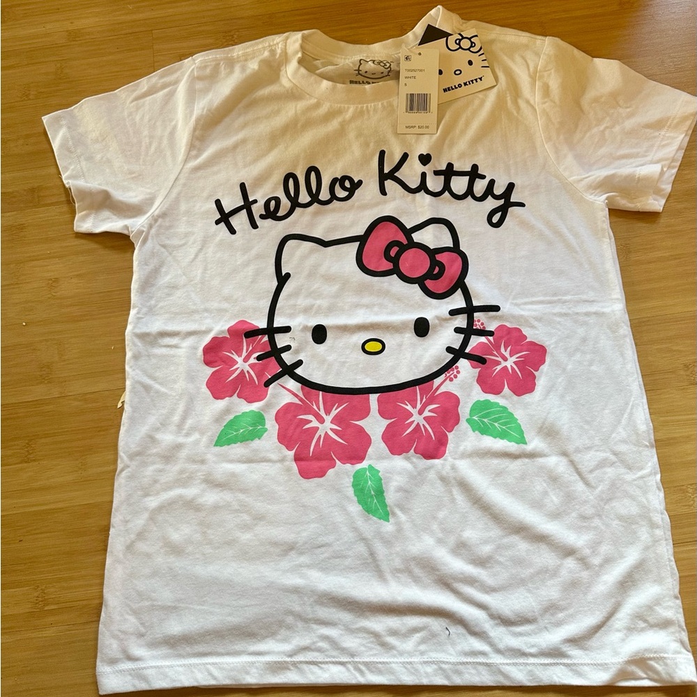 Hello Kitty White Tee with Pink Floral Design